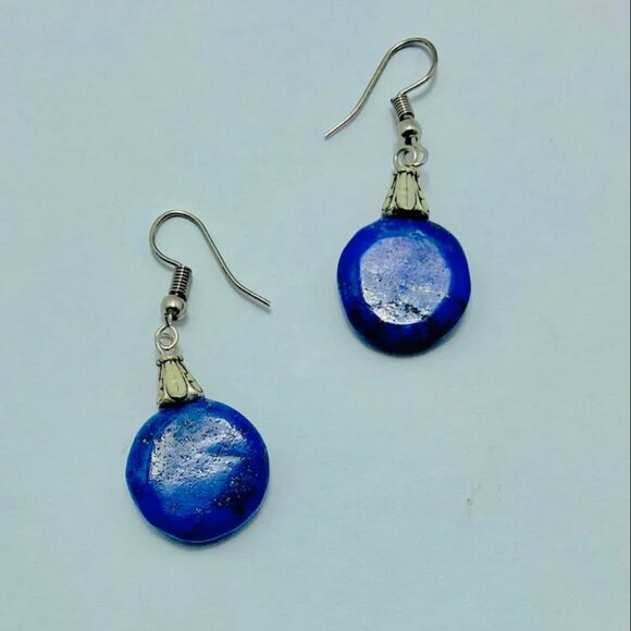 Lapis Earrings, Handmade Light Weight Dangle Earrings, Lapis Lazuli Earrings - Picture 6 of 9